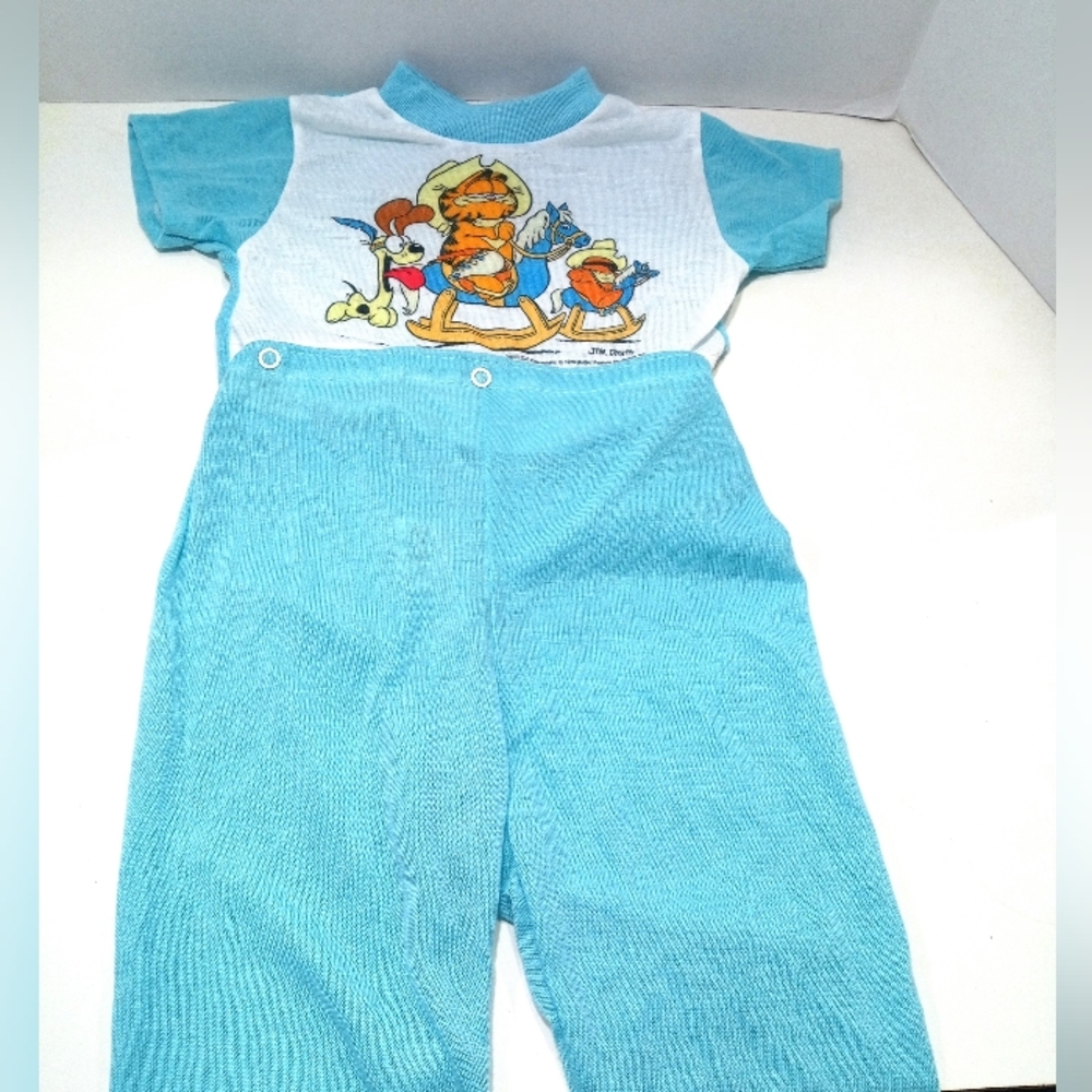 Vintage Toddler Garfield Snap Pajamas 12 Months Lullaby Land Blue and White